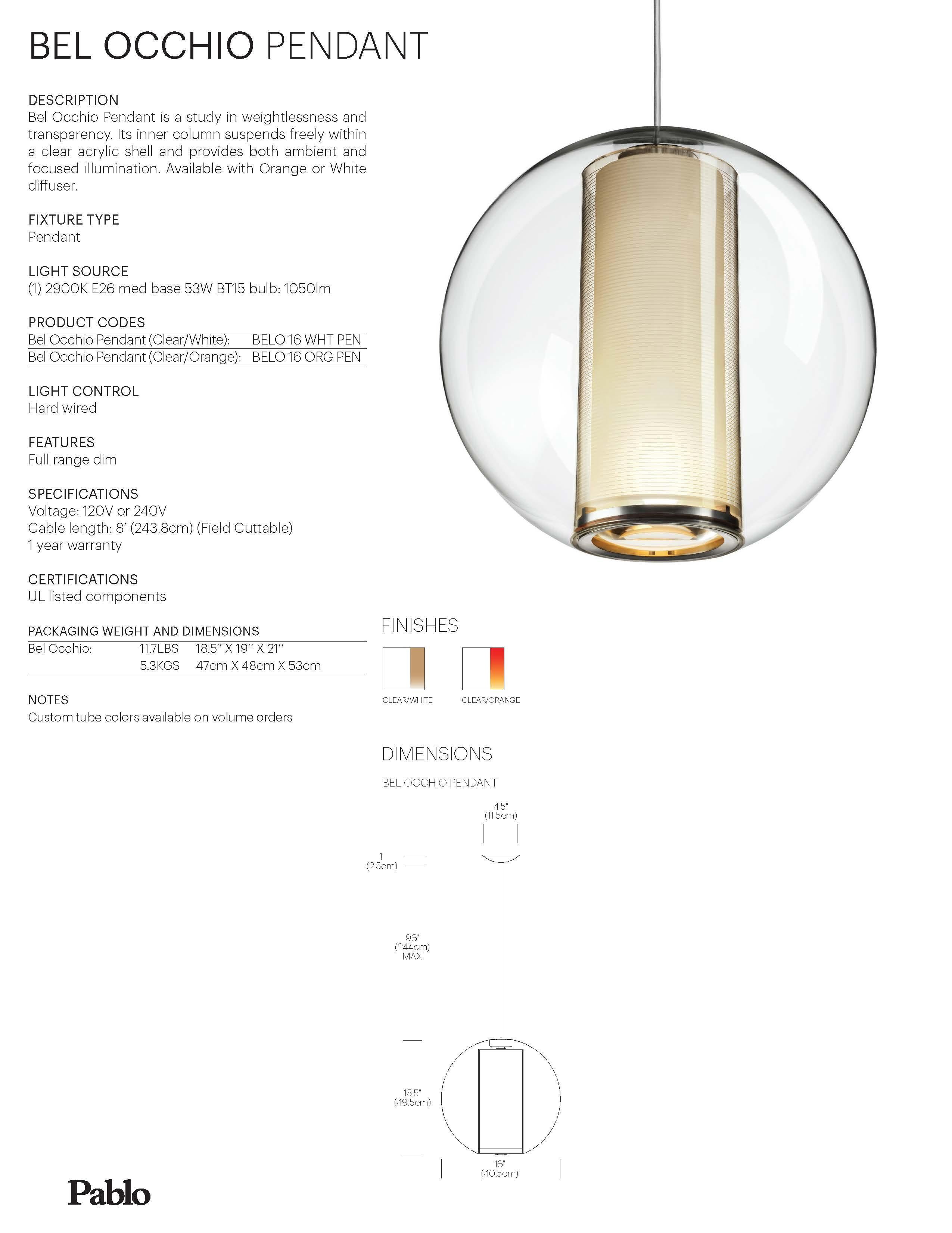 Américain Lampe à suspension Bel Occhio blanche par Pablo Designs en vente