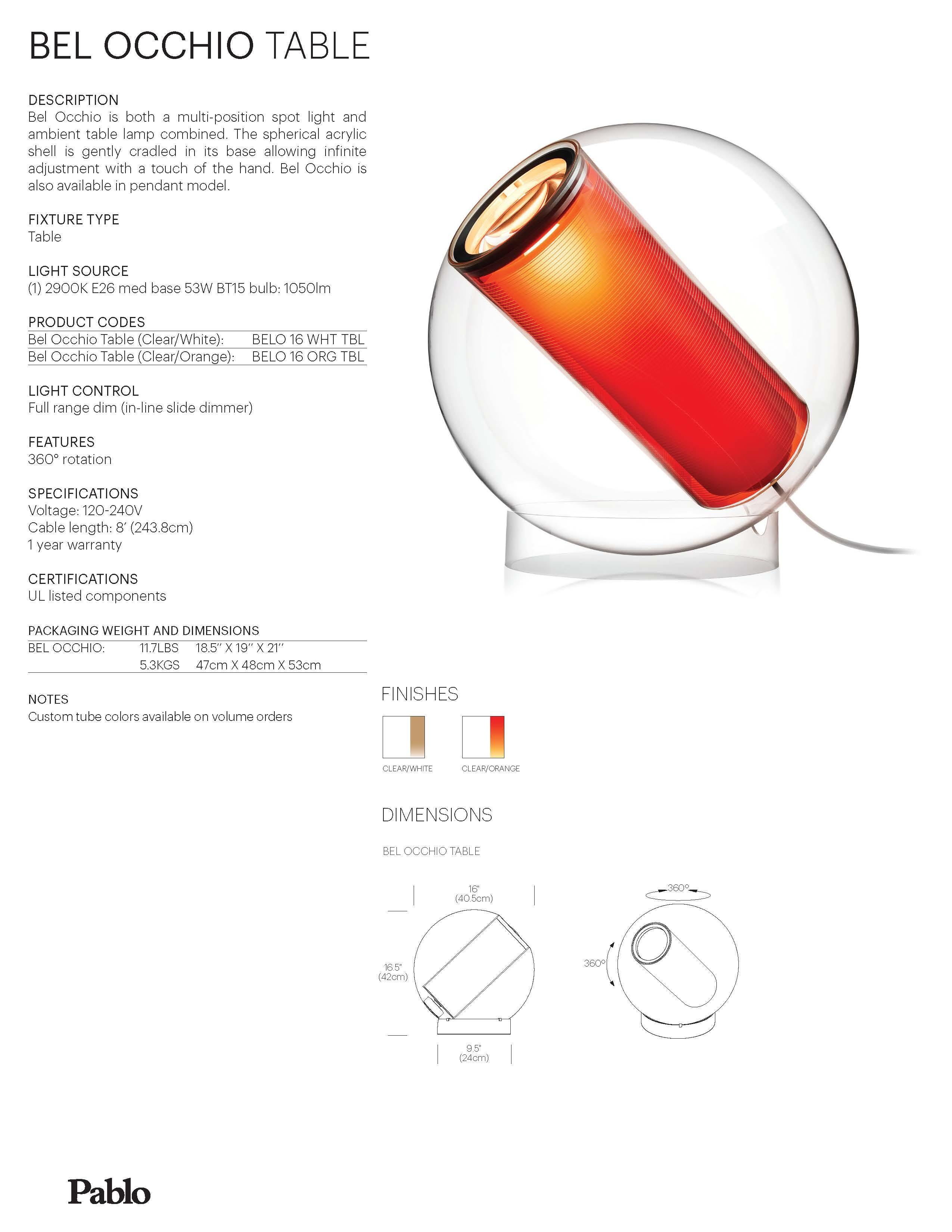 Américain Lampe de table Bel Occhio en orange par Pablo Designs en vente