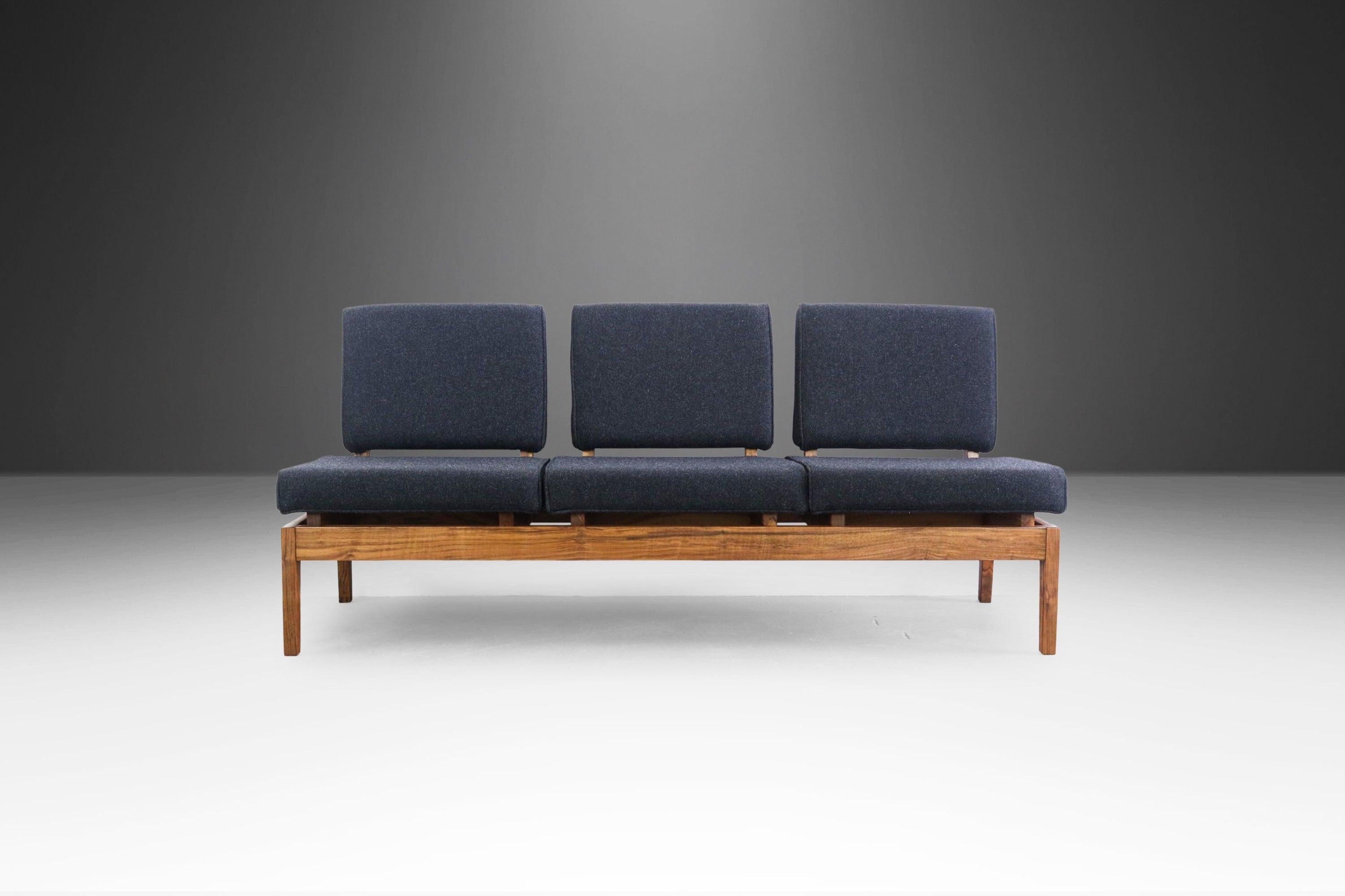 Mid-Century Modern 3 Seat Sofa in Solid Walnut Styled After Jens Risom for Risoms Designs Inc., USA For Sale