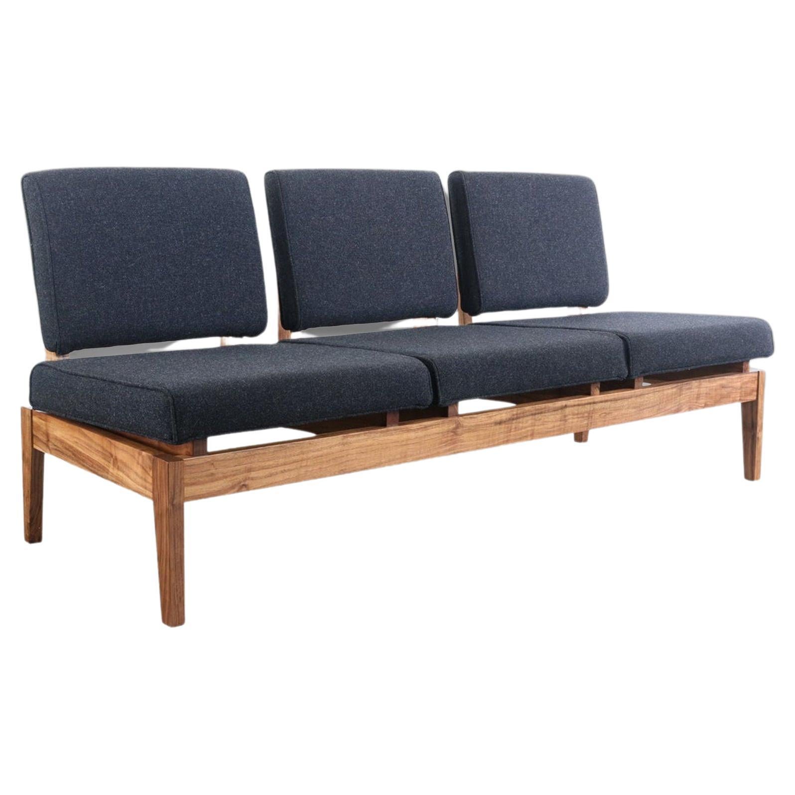 3 Seat Sofa in Solid Walnut Styled After Jens Risom for Risoms Designs Inc., USA