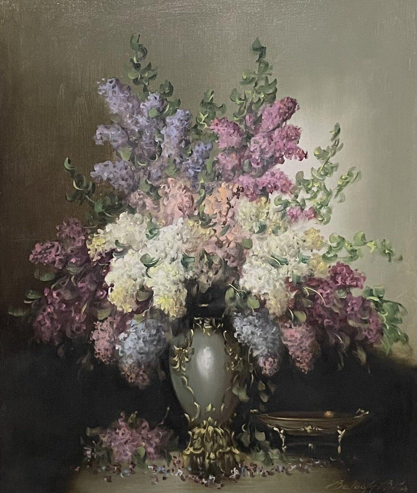 Bela Balogh 1909-1980 Still-Life Painting - Beautiful Still Life Flowers in Vase, signed Large Oil Painting on Canvas