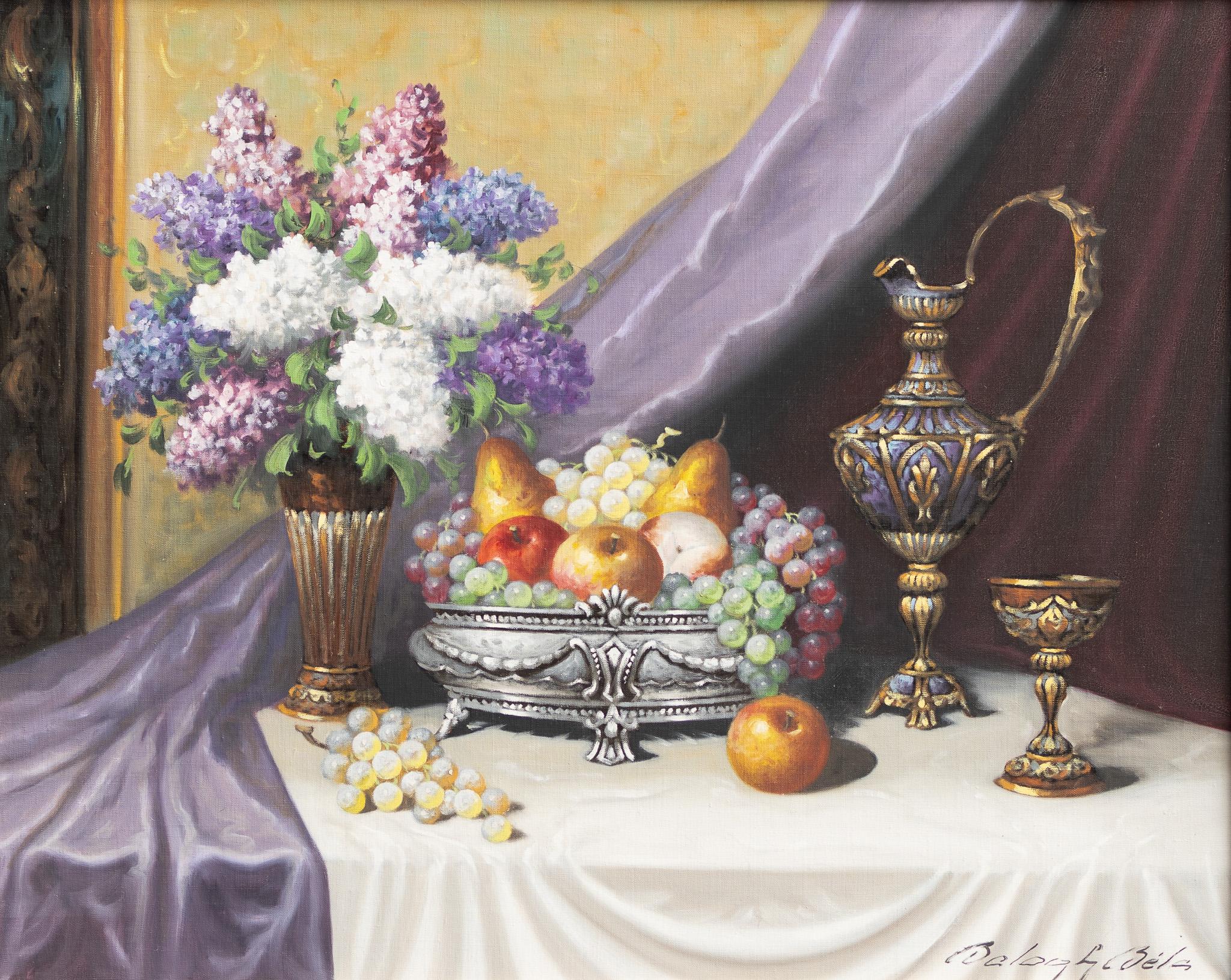Bela Balogh Still-Life Painting - Still Life with Lilacs