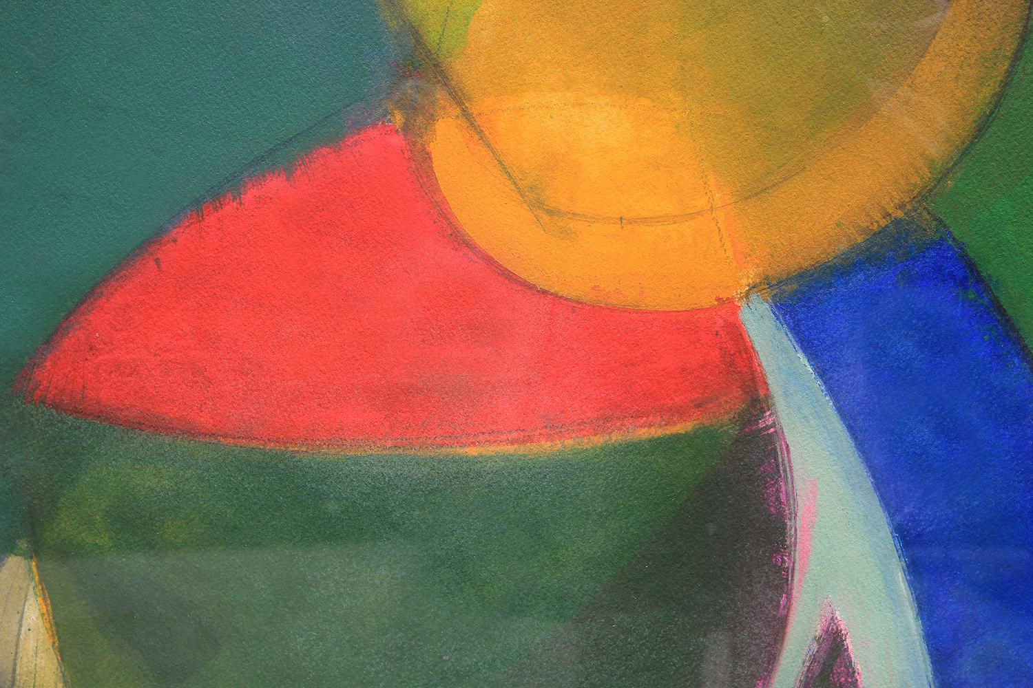 Peinture géométrique abstraite verte, jaune, bleue et rouge en vente 2
