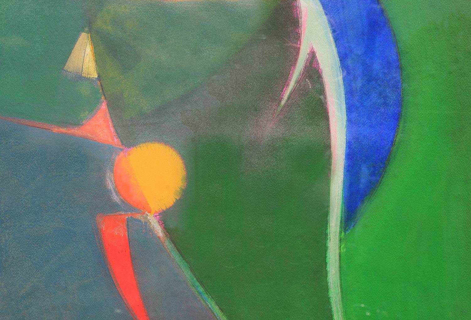 Peinture géométrique abstraite verte, jaune, bleue et rouge en vente 3