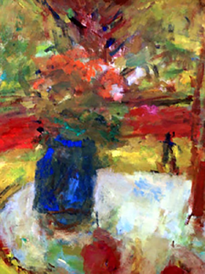 Nature morte avec fleurs et deux pommes  - Marron Still-Life Painting par Béla Czóbel