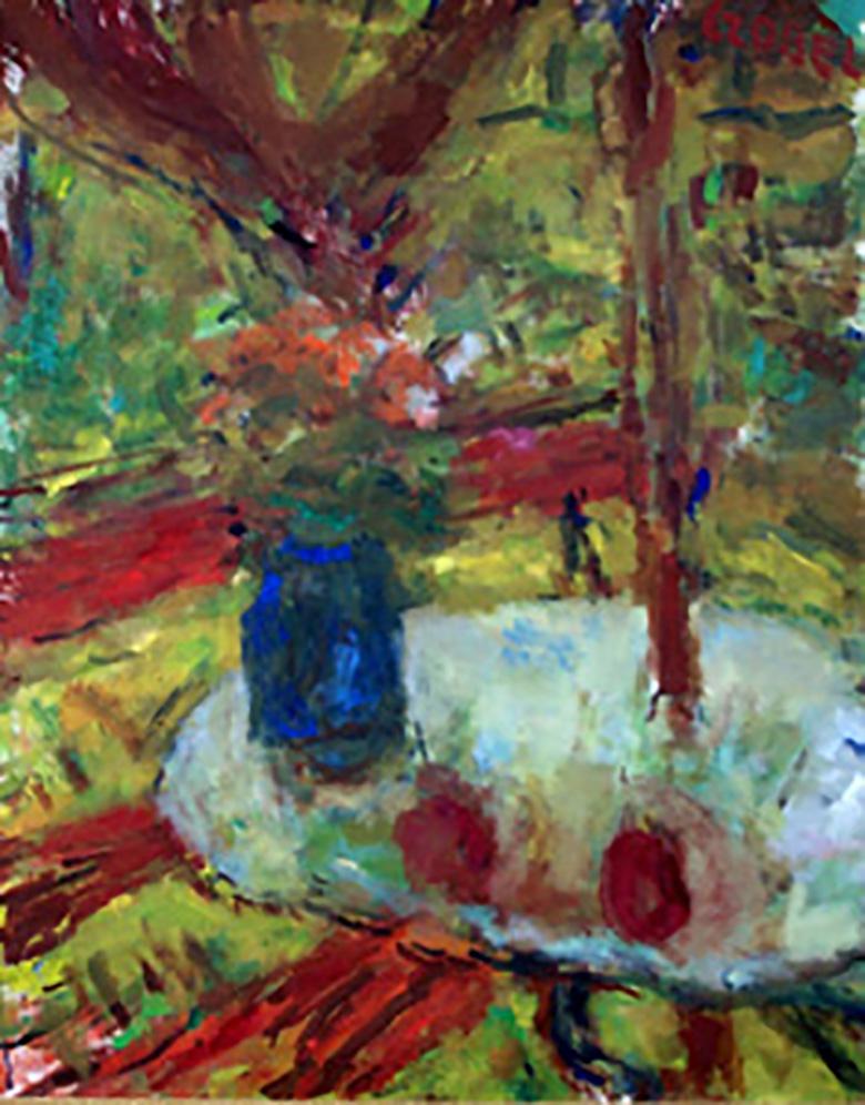 Still-Life Painting de Béla Czóbel - Bodegón con flores y dos manzanas