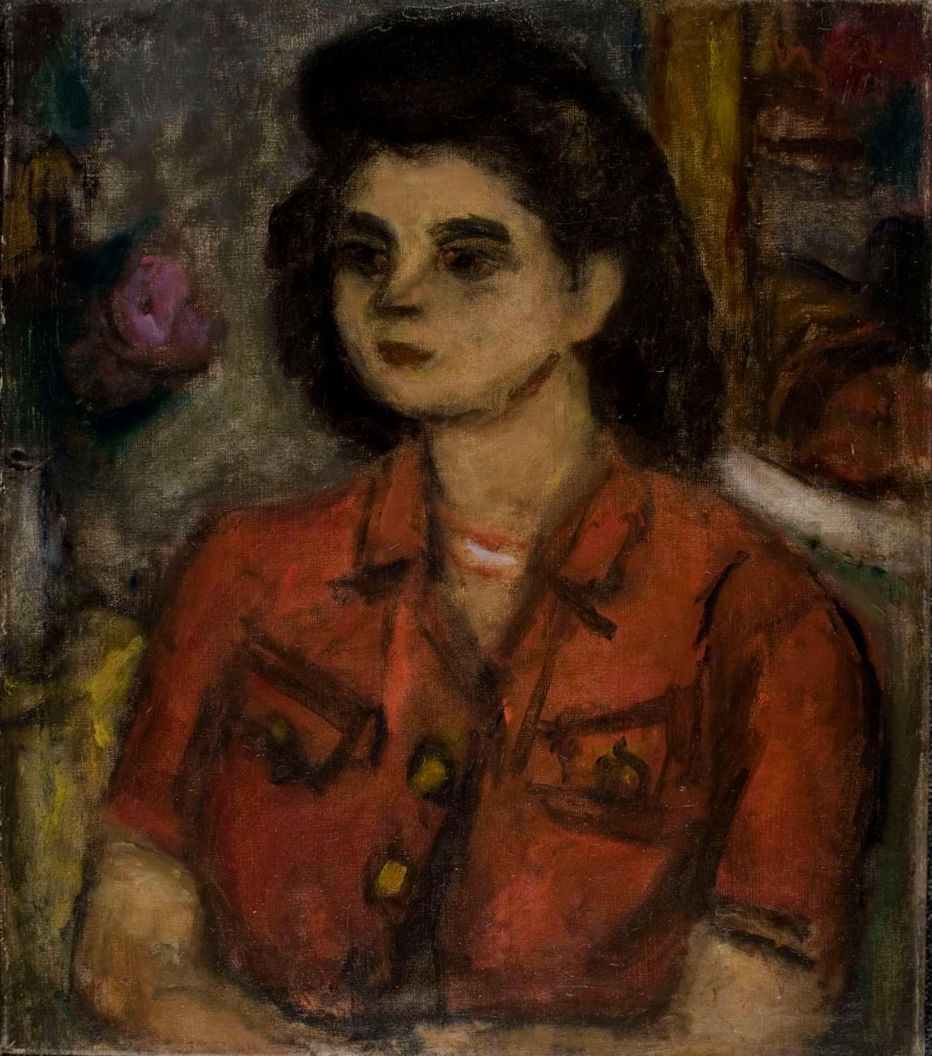 Figurative Painting Béla Czóbel - Woman in a Red - Robe rouge