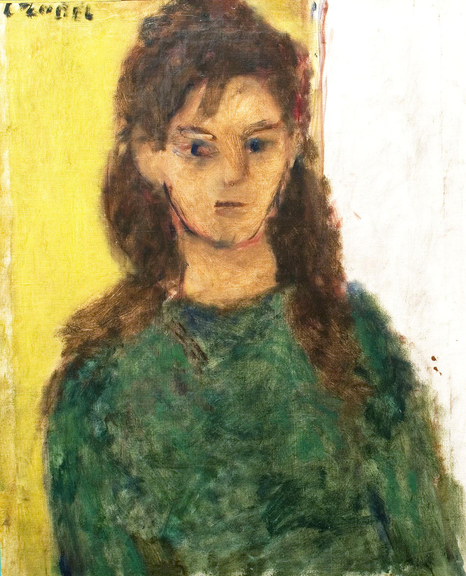 Figurative Painting Béla Czóbel - Jeune fille en vert