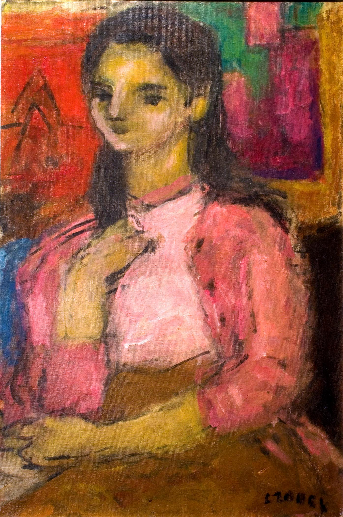 Figurative Painting Béla Czóbel - Jeune fille en rose