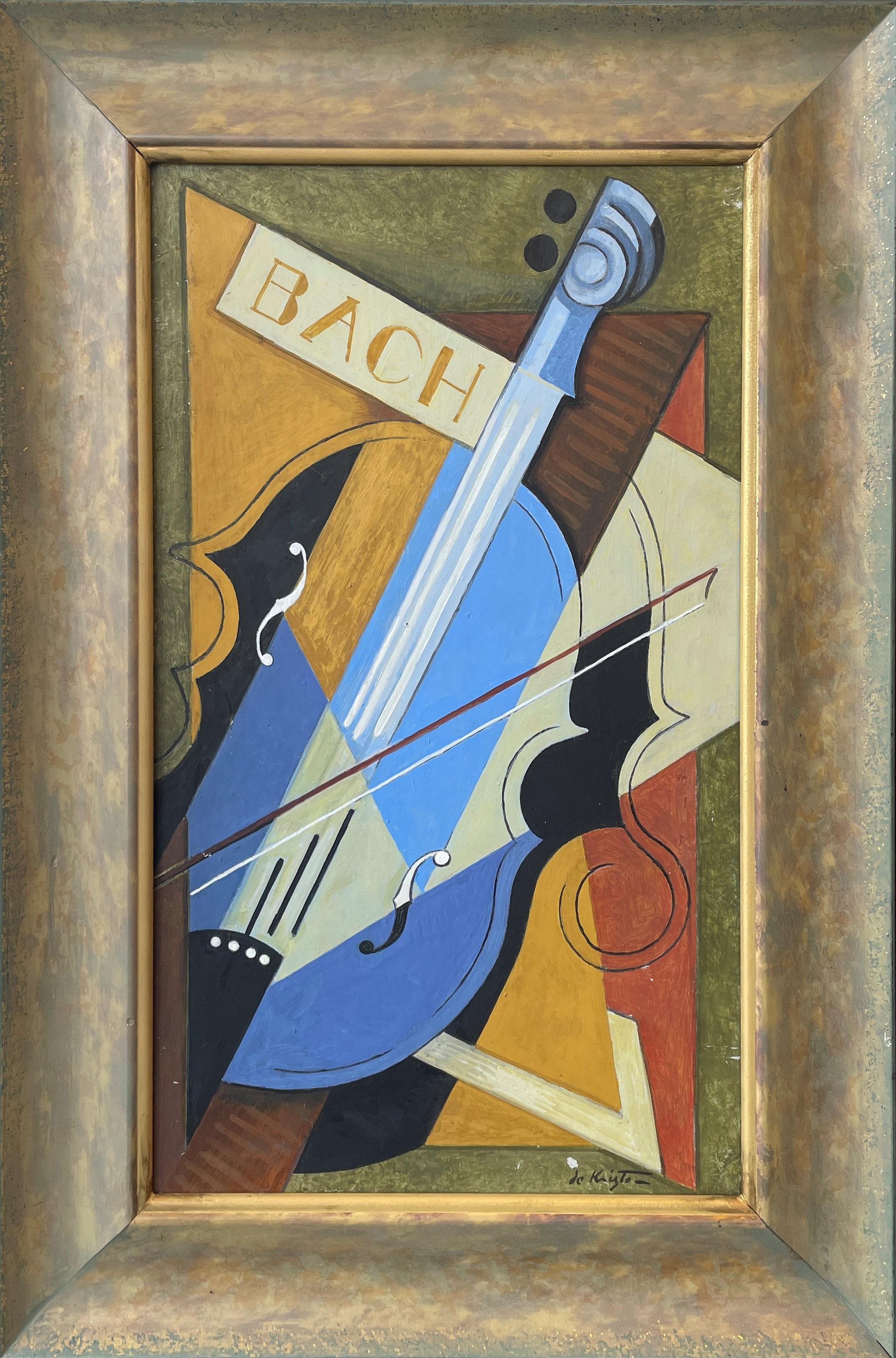 Bela de Kristo, „Nature morte“, kubistisches Stillleben aus der Mitte des Jahrhunderts, Cello – Painting von Bela De Kristo