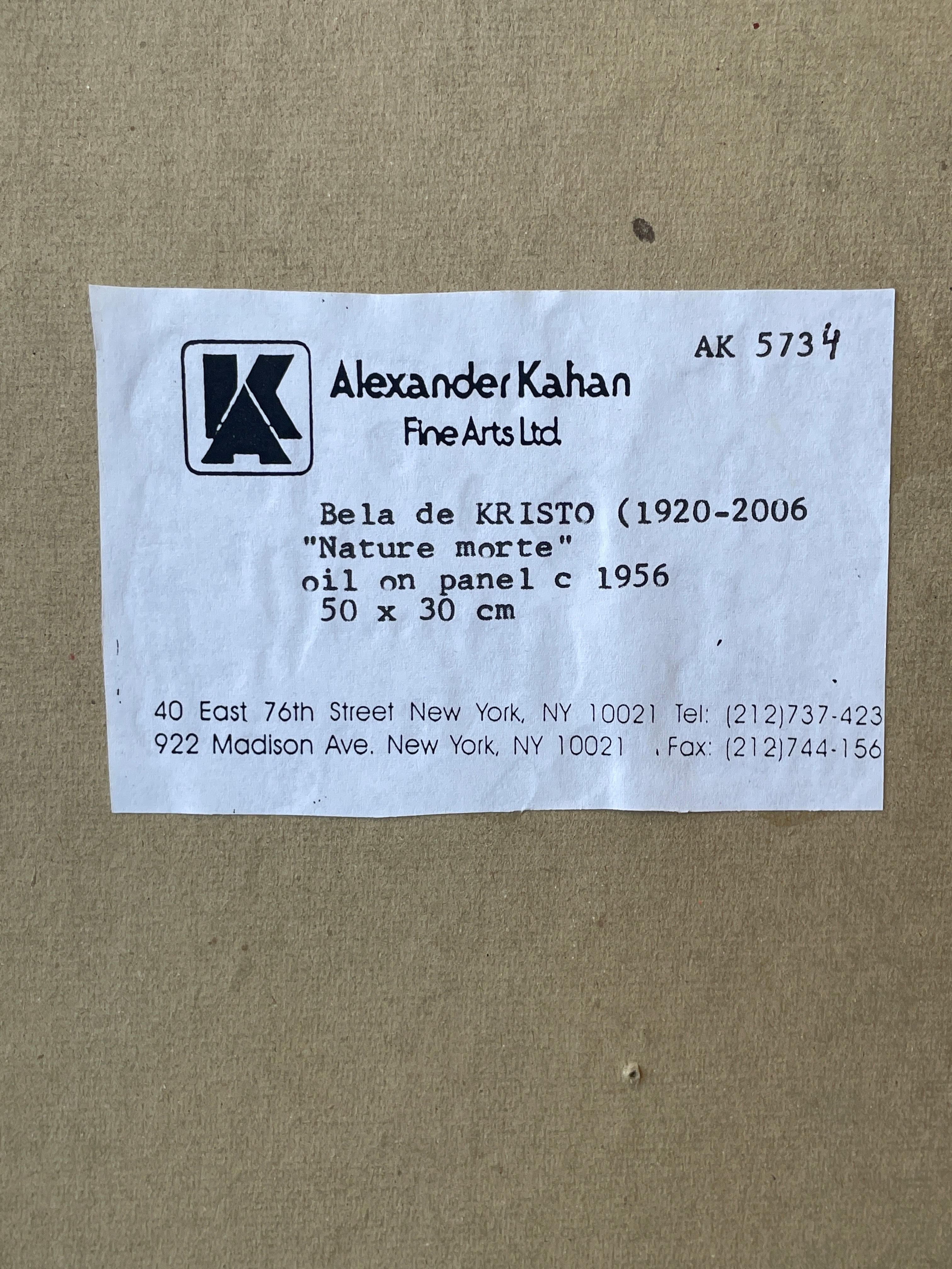 Bela de Kristo
Nature morte, circa 1956
Signed lower right
Oil on board
19 5/8 x 11 3/4 inches

Provenance:
Alexander Kahan Fine Arts, New York
Private Collection, New Jersey (acquired from the above)