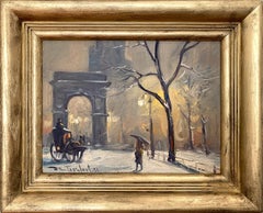 "Snow by Washington Square Park" Impressionist Winter Oil Painting New York City