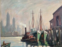 Vintage "View from the Docks on the East River, New York" Bela de Tirefort, Cityscape