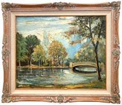 "Walk by Central Park" View of Bow Bridge and Water Impressionist Painting NYC