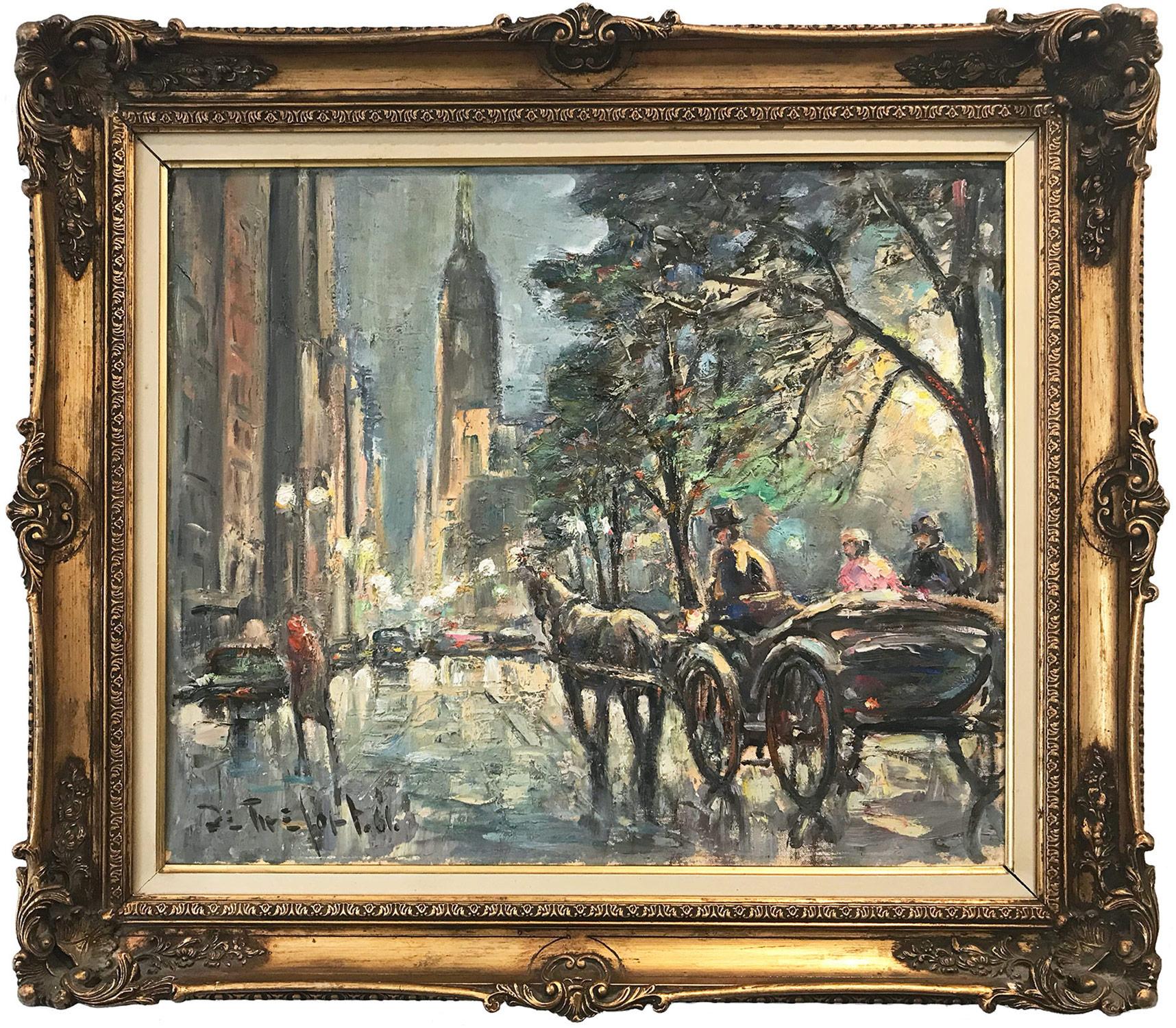 "Walk by Central Park" View of the Empire State Building Impressionist Painting