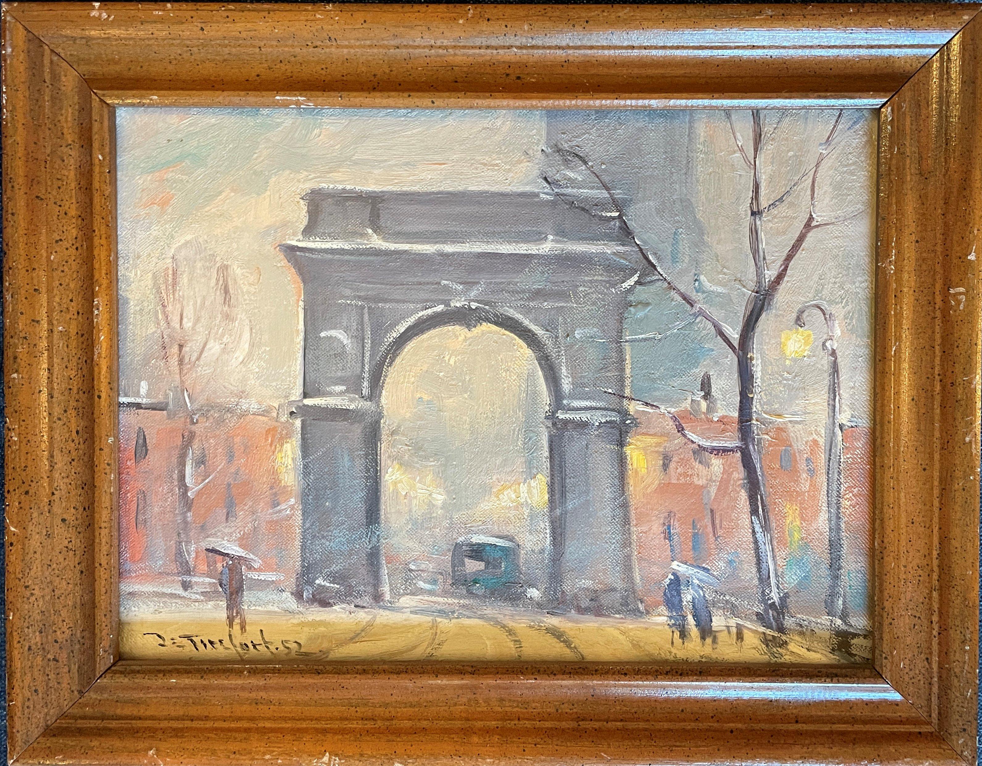 Bela de Tirefort (1894 – 1993)
Washington Square Park, 1952
Oil on canvasboard
9 x 12 inches
Signed and dated lower left

Provenance:
Private Collection, Nyack, New York

Bela de Tirefort was born in Eastern Europe, painted in New York City, and