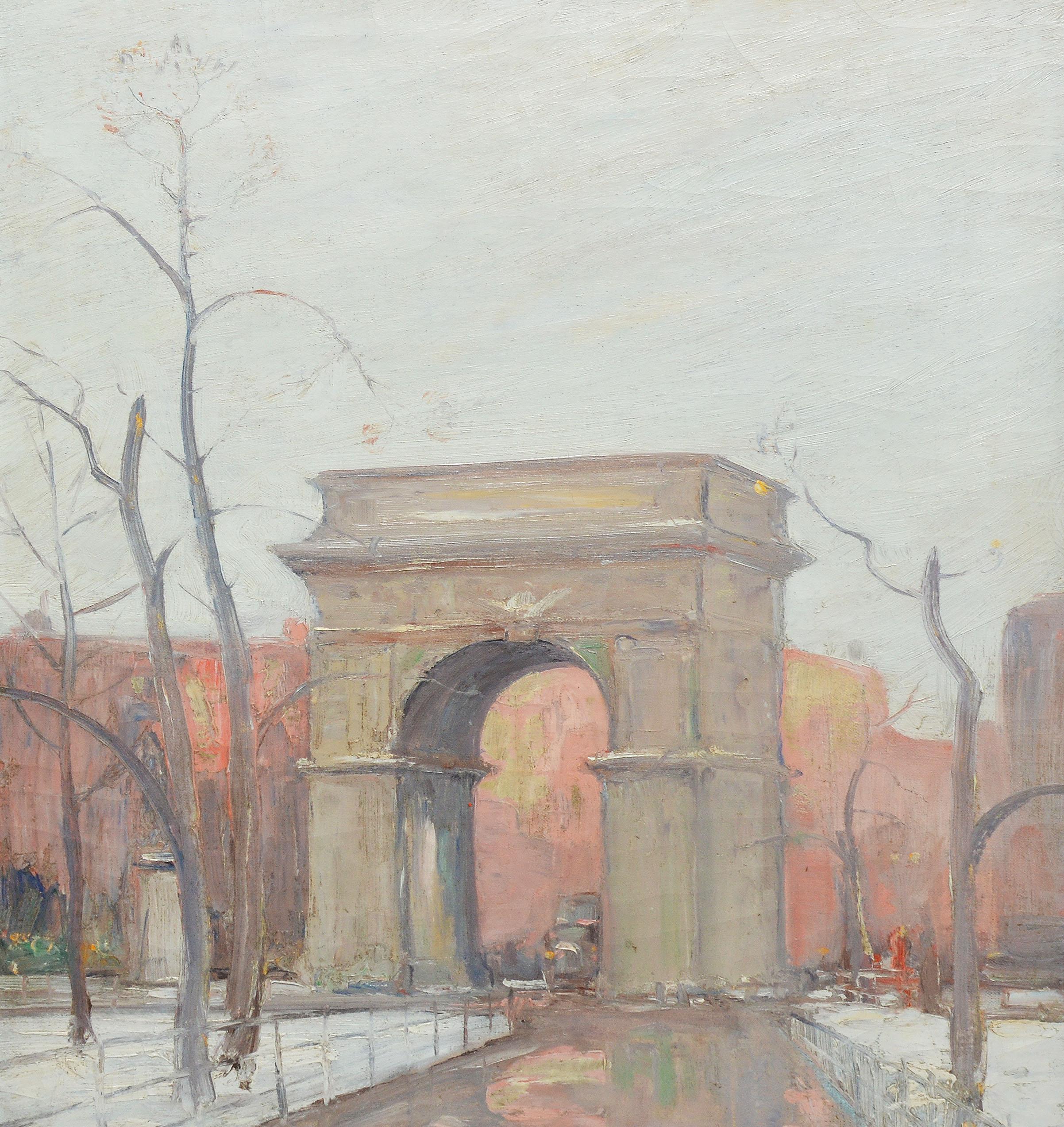 Winter in Washington Square Park, New York Cityscape Painting by Bela DeTirefort 3