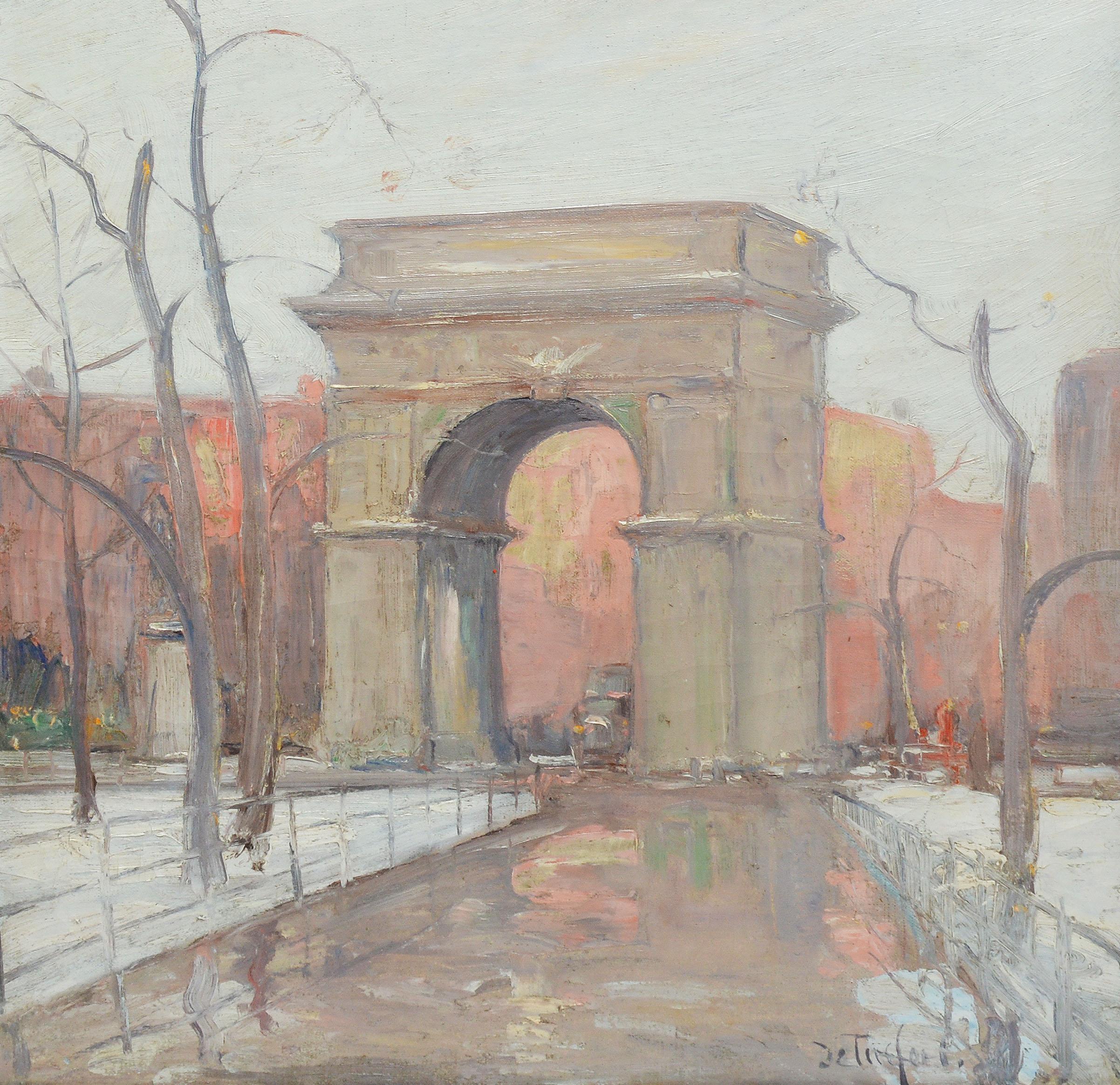 Winter in Washington Square Park, New York Cityscape Painting by Bela DeTirefort 5