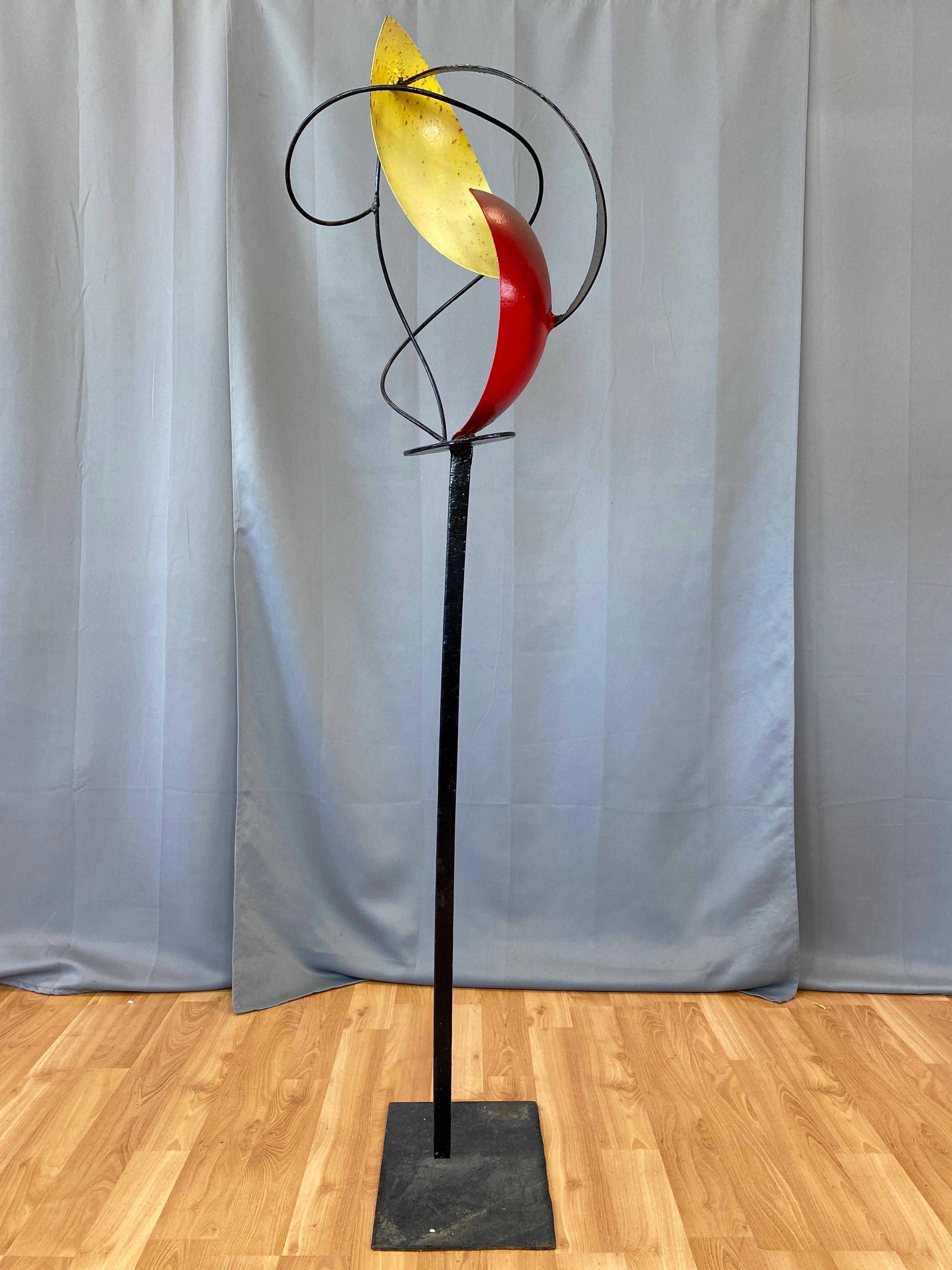 Late 20th Century Béla Harcos Tall Abstract Expressionist Enameled Steel Sculpture, Late 1990s For Sale