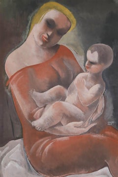 Mother and Child by Béla Kádár - Work on paper