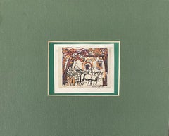 Hungarian Artist Modern Mixed Media Horse and Buggy Bela Kadar