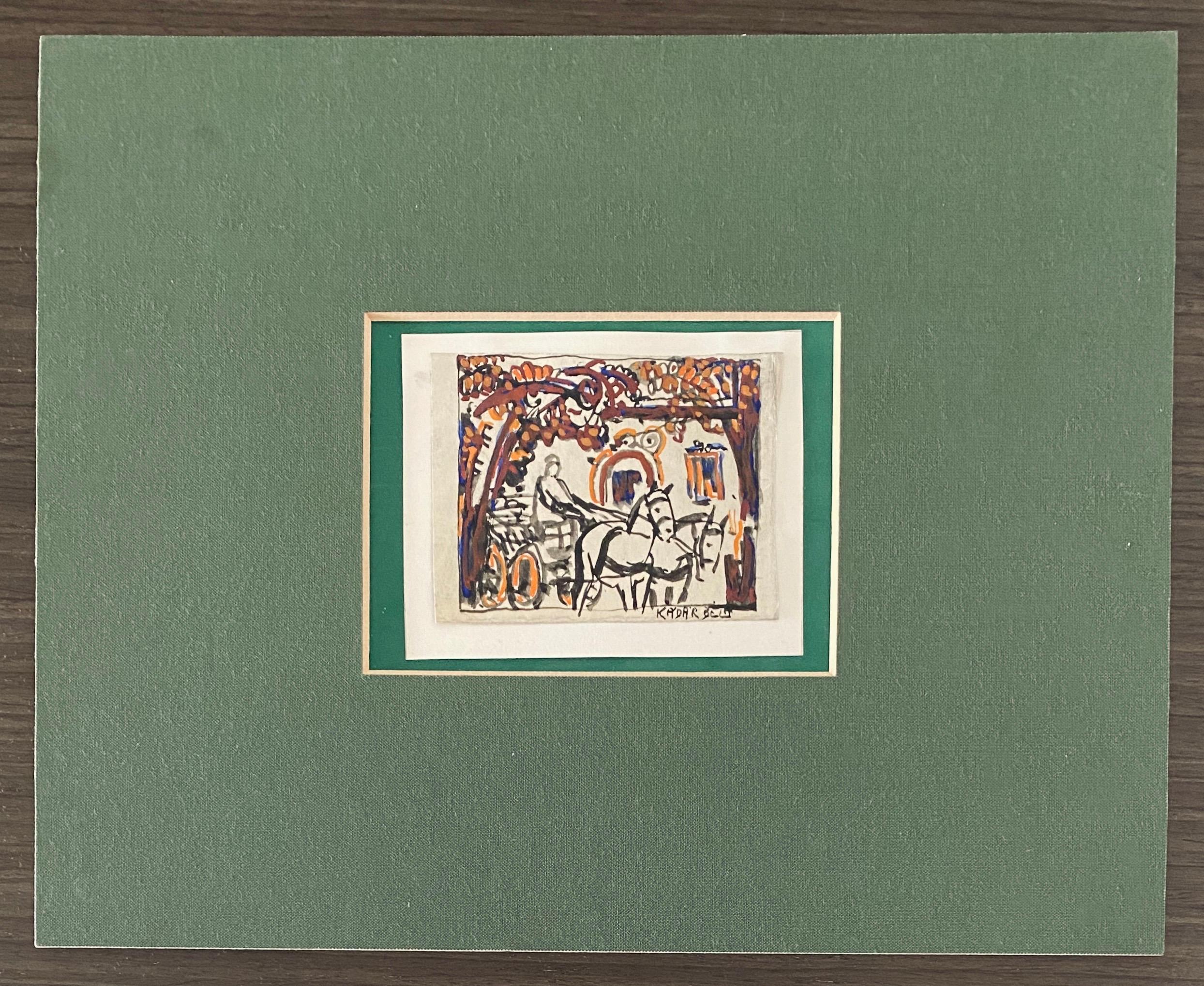 Le dimensioni includono l'opaco. Le dimensioni del pezzo reale sono 2,8" X 3,5".
 
Béla Kádár (1877-1956) è stato un pittore ungherese influenzato da Der Blaue Reiter, Cubismo, Futurismo, Neo-Primitivismo, Costruttivismo e pittura metafisica.

Kádár