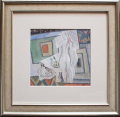 Femme Cubiste, cubist style painting of nude female with fruit bowl