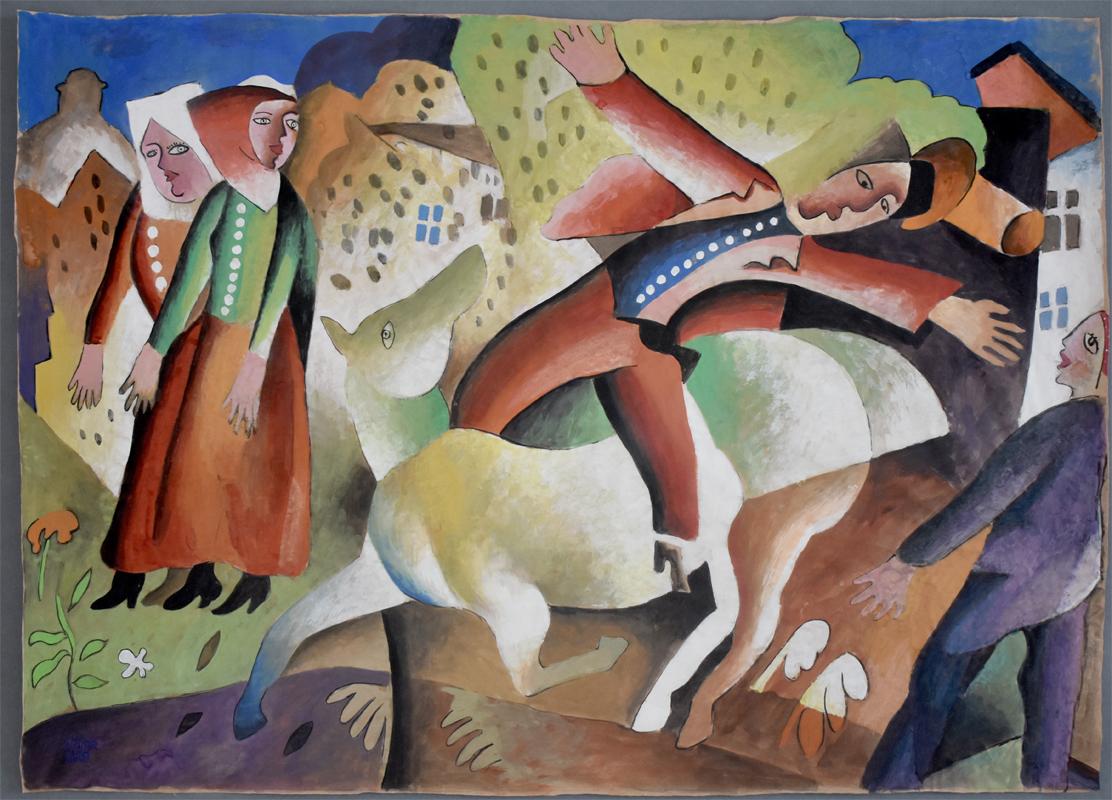 Village Horse and Rider - Painting de Bela Kadar
