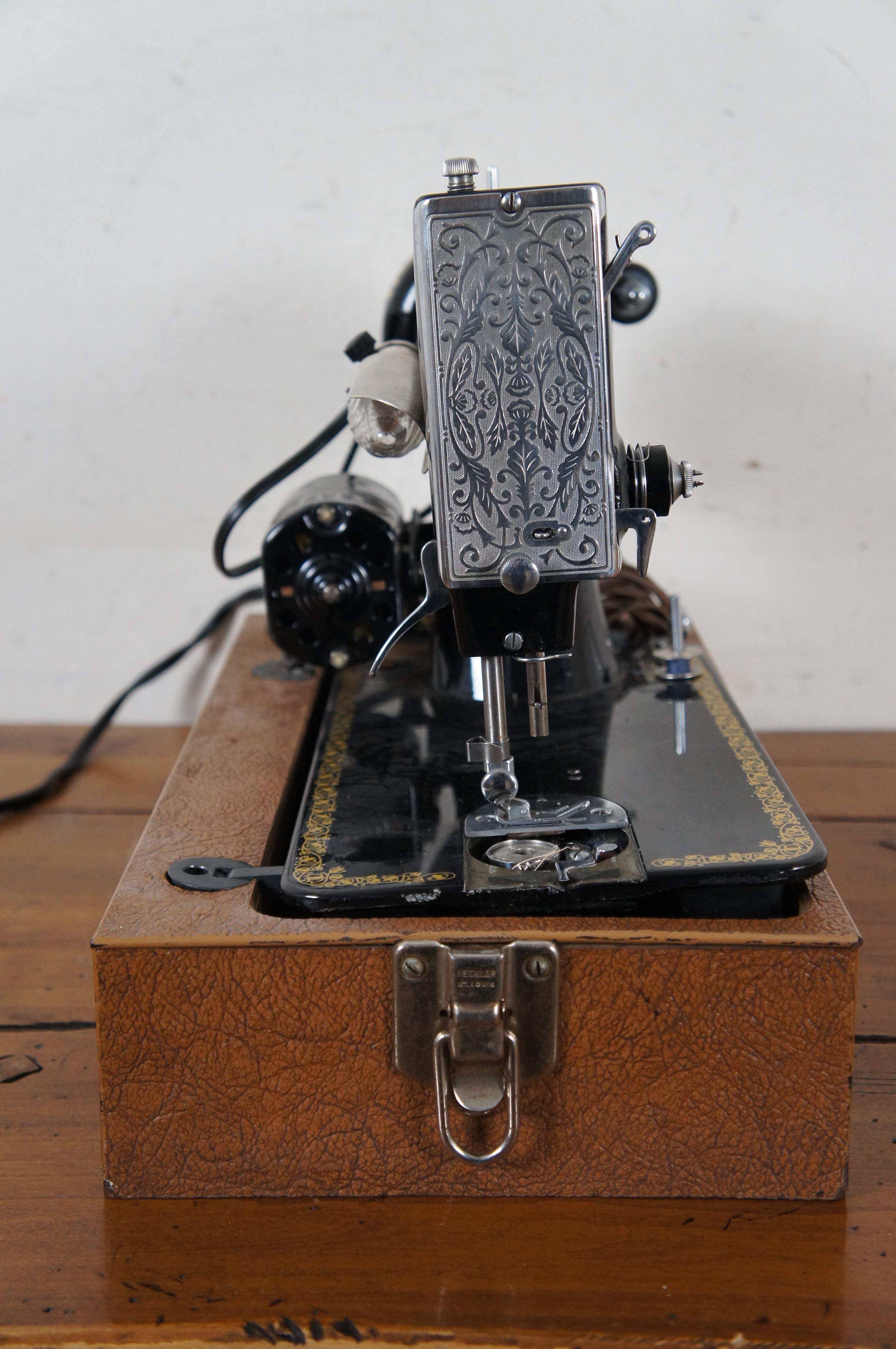 Mid-Century Modern BelAir Bantam Electric Sewing Machine Foot Pedal & Bakelite Leather Case