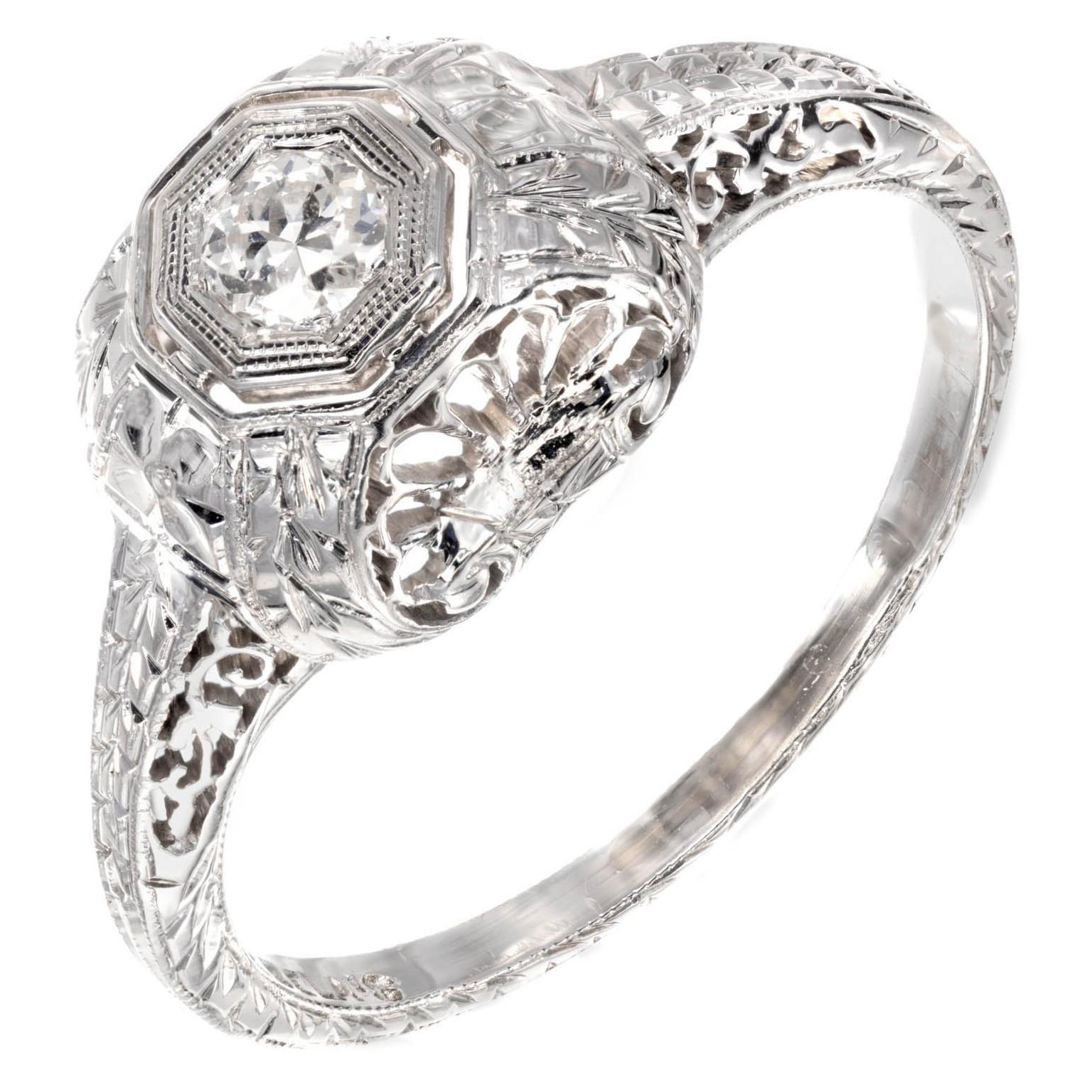 Belais .12 Carat Diamond Art Deco Gold Engagement Ring For Sale
