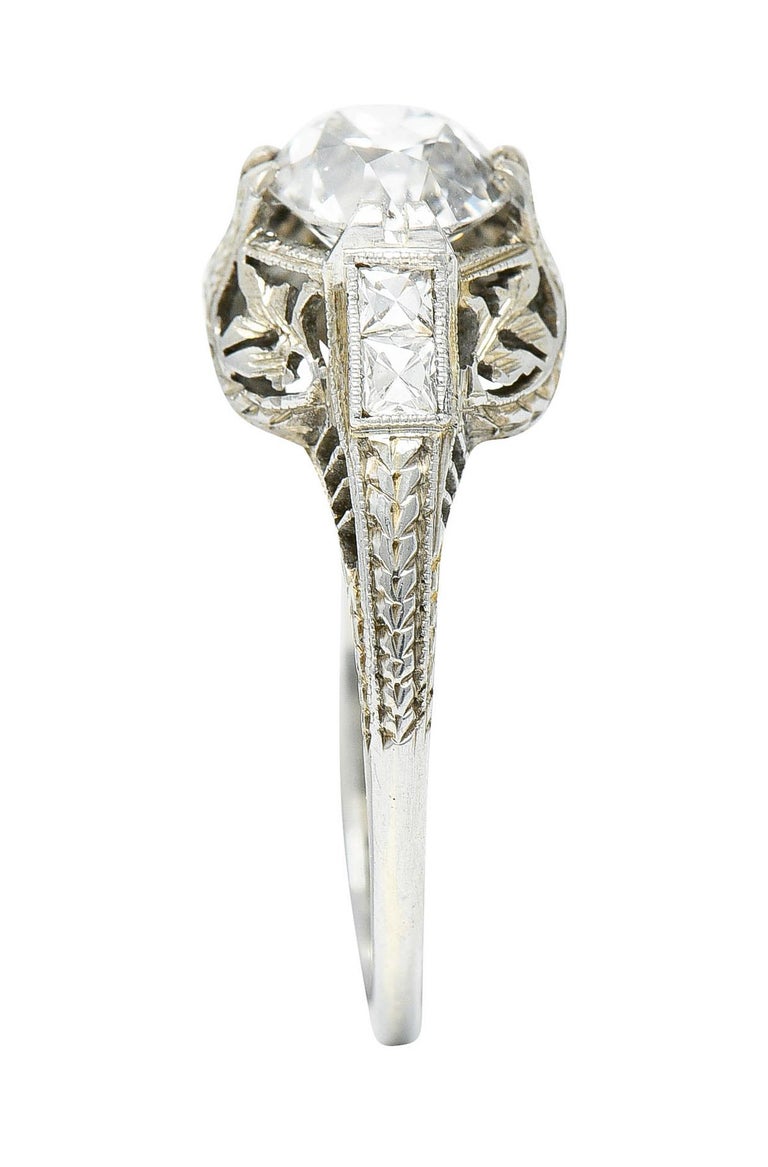 Belais 1.39 Carats Old European Cut Diamond 18 Karat White Gold Engagement Ring For Sale 5
