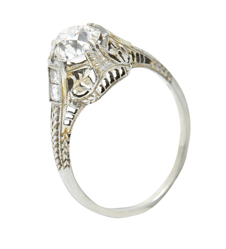 Belais 1.39 Carats Old European Cut Diamond 18 Karat White Gold Engagement Ring For Sale 6