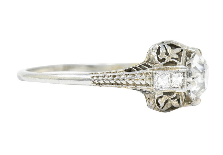 Retro Belais 1.39 Carats Old European Cut Diamond 18 Karat White Gold Engagement Ring For Sale