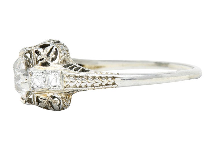 Women's or Men's Belais 1.39 Carats Old European Cut Diamond 18 Karat White Gold Engagement Ring For Sale