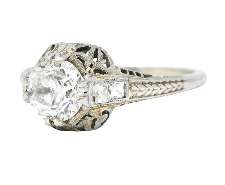 Belais 1.39 Carats Old European Cut Diamond 18 Karat White Gold Engagement Ring For Sale 1