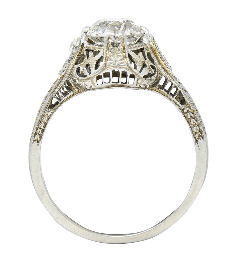 Belais 1.39 Carats Old European Cut Diamond 18 Karat White Gold Engagement Ring For Sale 3