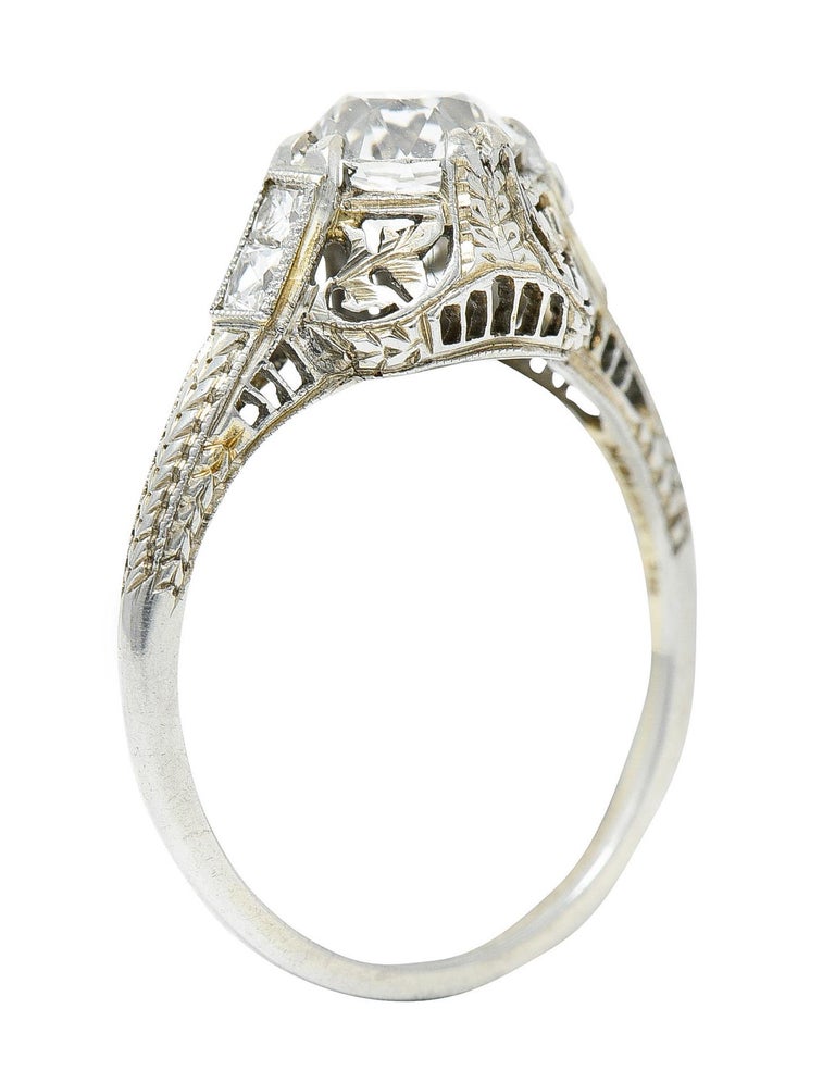 Belais 1.39 Carats Old European Cut Diamond 18 Karat White Gold Engagement Ring For Sale 4