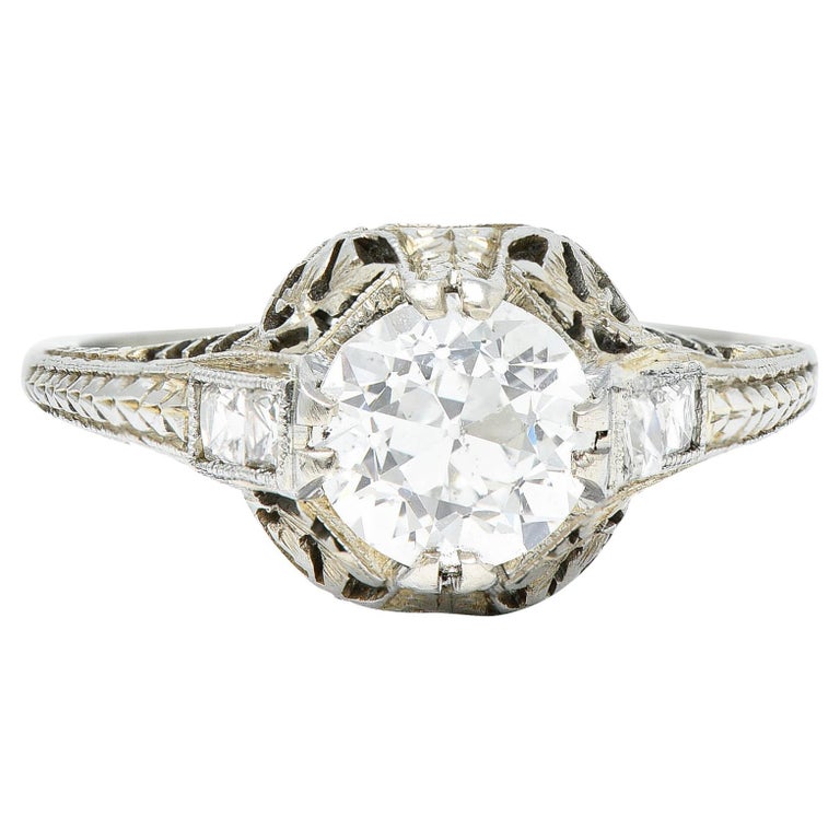 Belais 1.39 Carats Old European Cut Diamond 18 Karat White Gold Engagement Ring For Sale