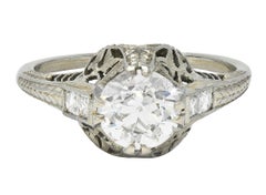 Belais 1.39 CTW Diamond 18 Karat White Gold Vintage Foliate Engagement Ring