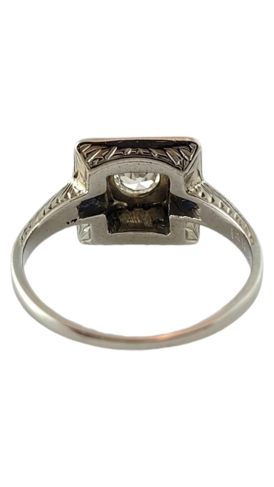 Old Mine Cut Belais 18 Karat White Gold Diamond & Synthetic Sapphire Ring Size 5.5 #18589