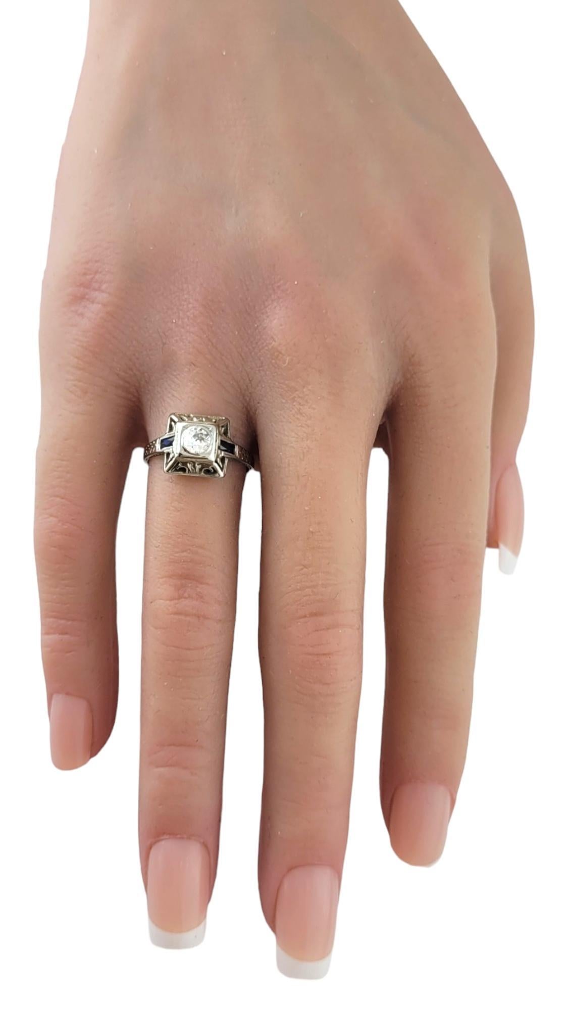 Women's Belais 18 Karat White Gold Diamond & Synthetic Sapphire Ring Size 5.5 #18589