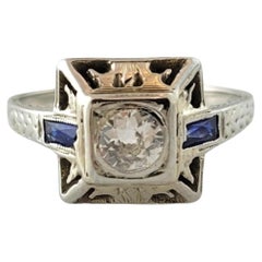 Belais 18 Karat White Gold Diamond & Synthetic Sapphire Ring Size 5.5 #18589