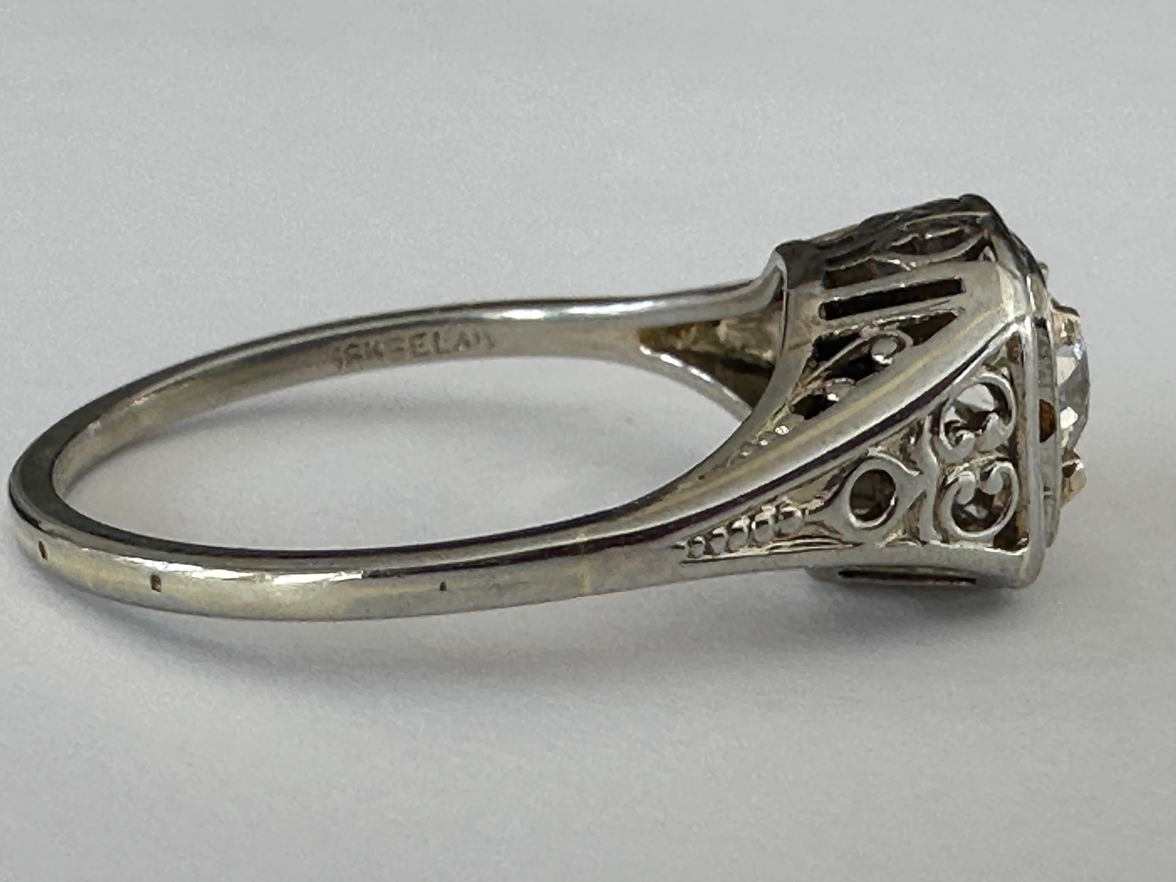 Belais Antique Diamond Solitaire and Filigree Ring For Sale 1