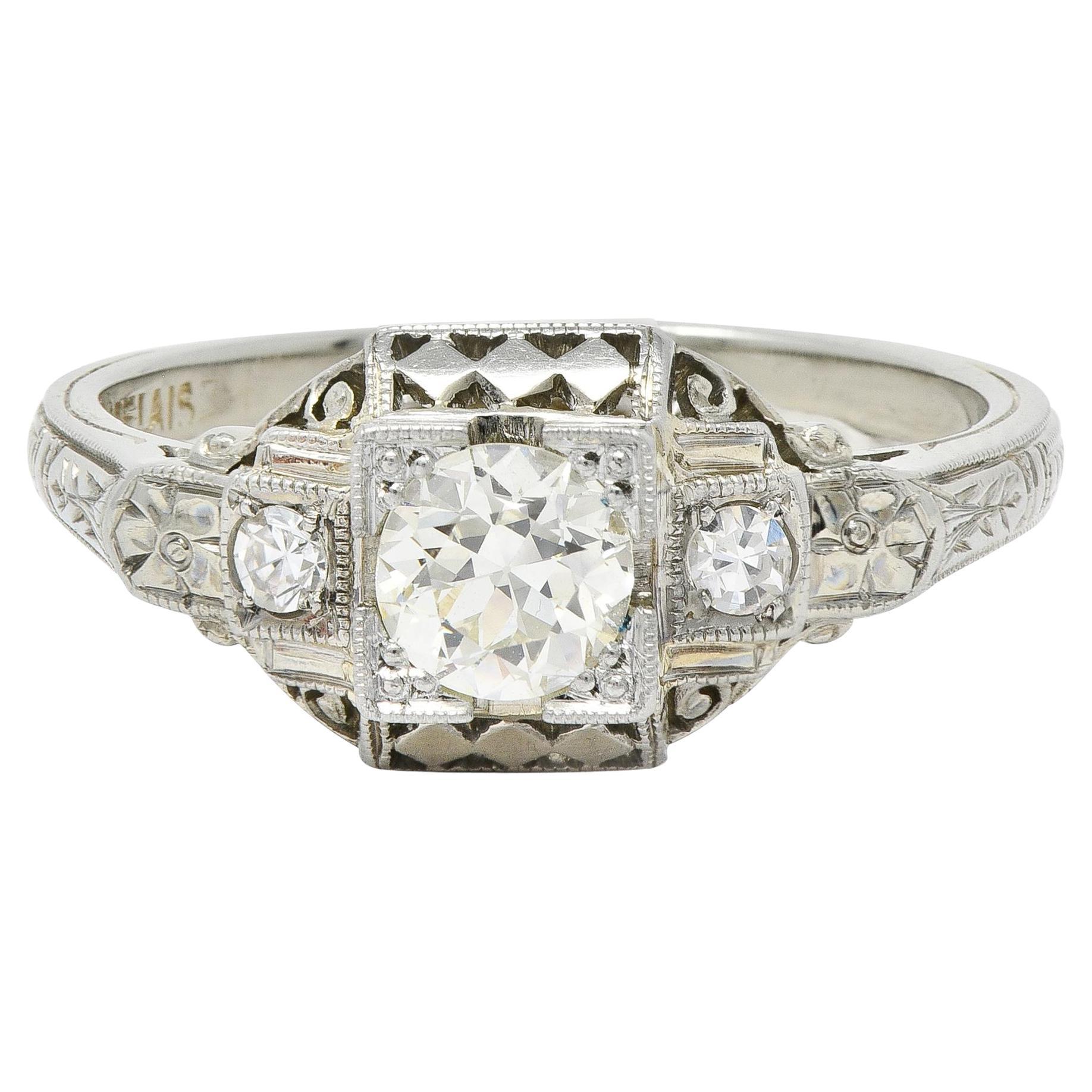 Anello Belais Art Deco 0,45 CTW Diamonds Mine in oro 18K a scacchiera Vintage