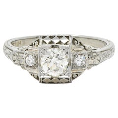 Belais Art Deco 0.45 CTW Old Mine Diamond 18K Gold Checkerboard Vintage Ring