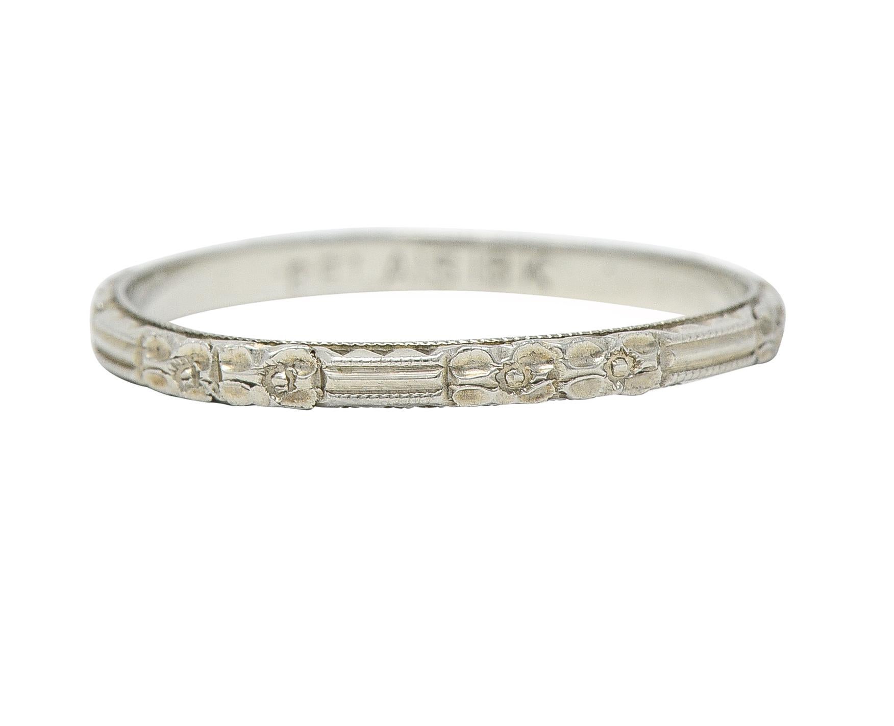 Women's or Men's Belais Art Deco 18 Karat White Gold Floral Orange Blossom Wedding Band Ring