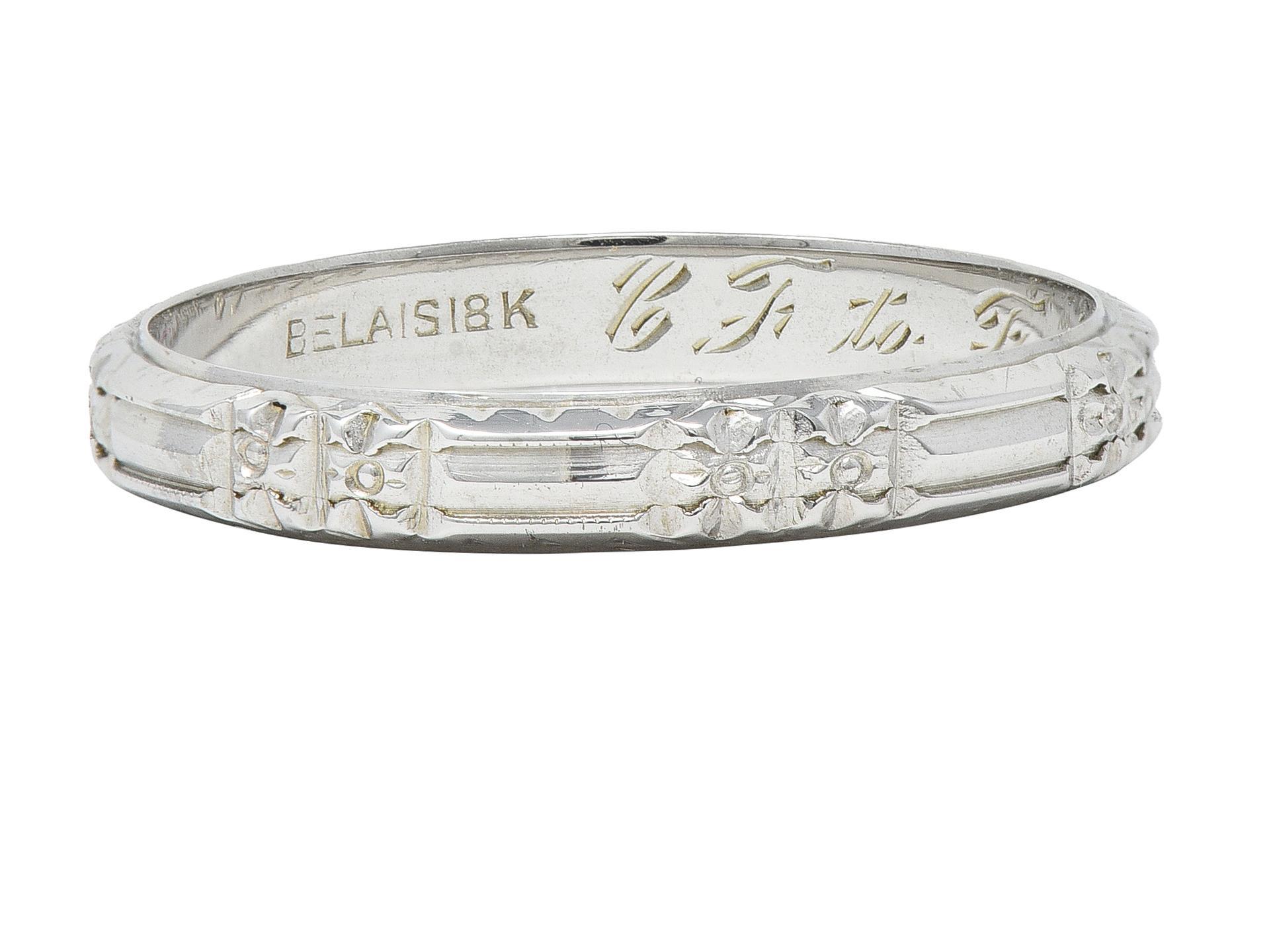Women's or Men's Belais Art Deco 18 Karat White Gold Orange Blossom Vintage Wedding Band Ring