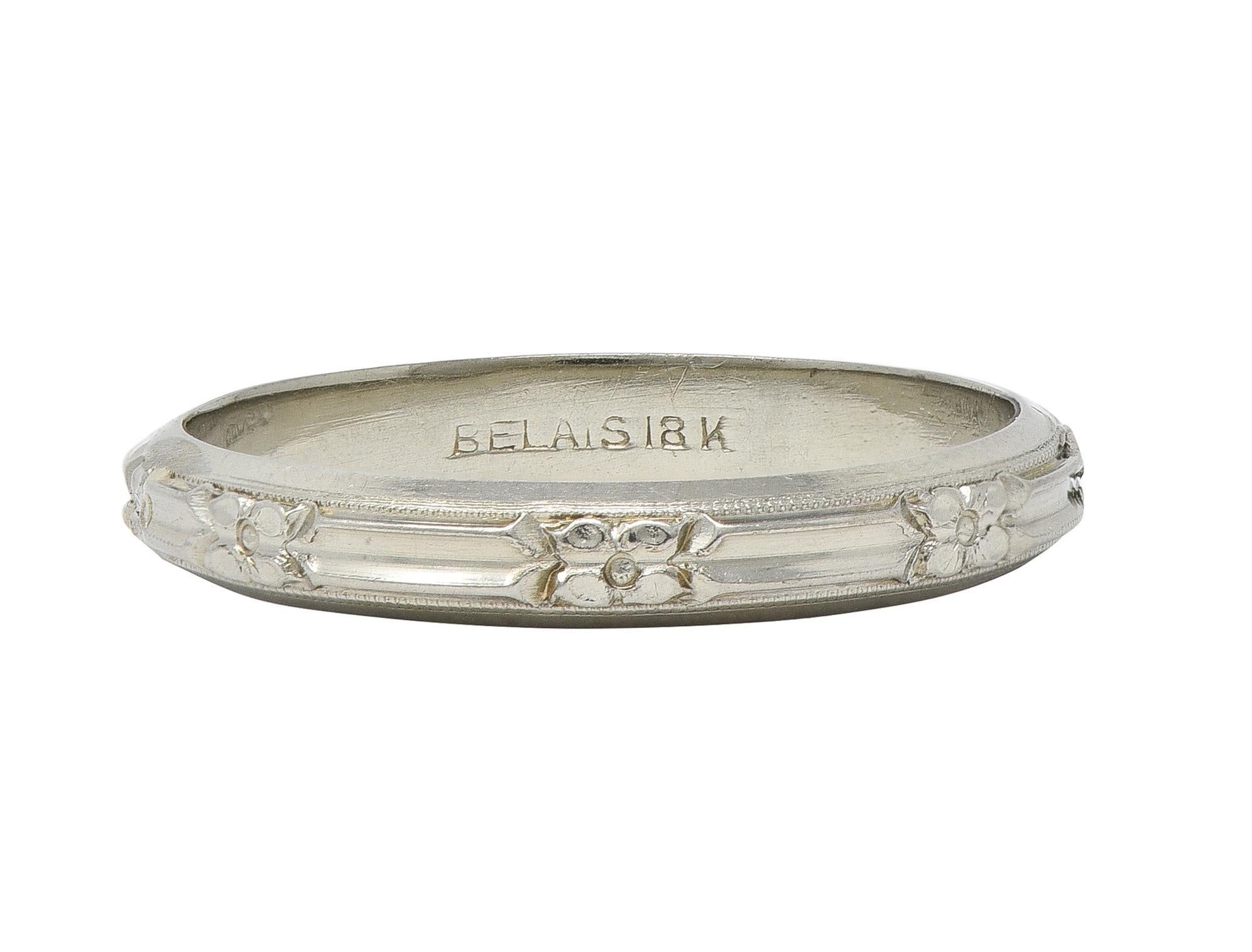 Belais Art Deco 18 Karat White Gold Vintage Orange Blossom Wedding Band Ring en vente 1