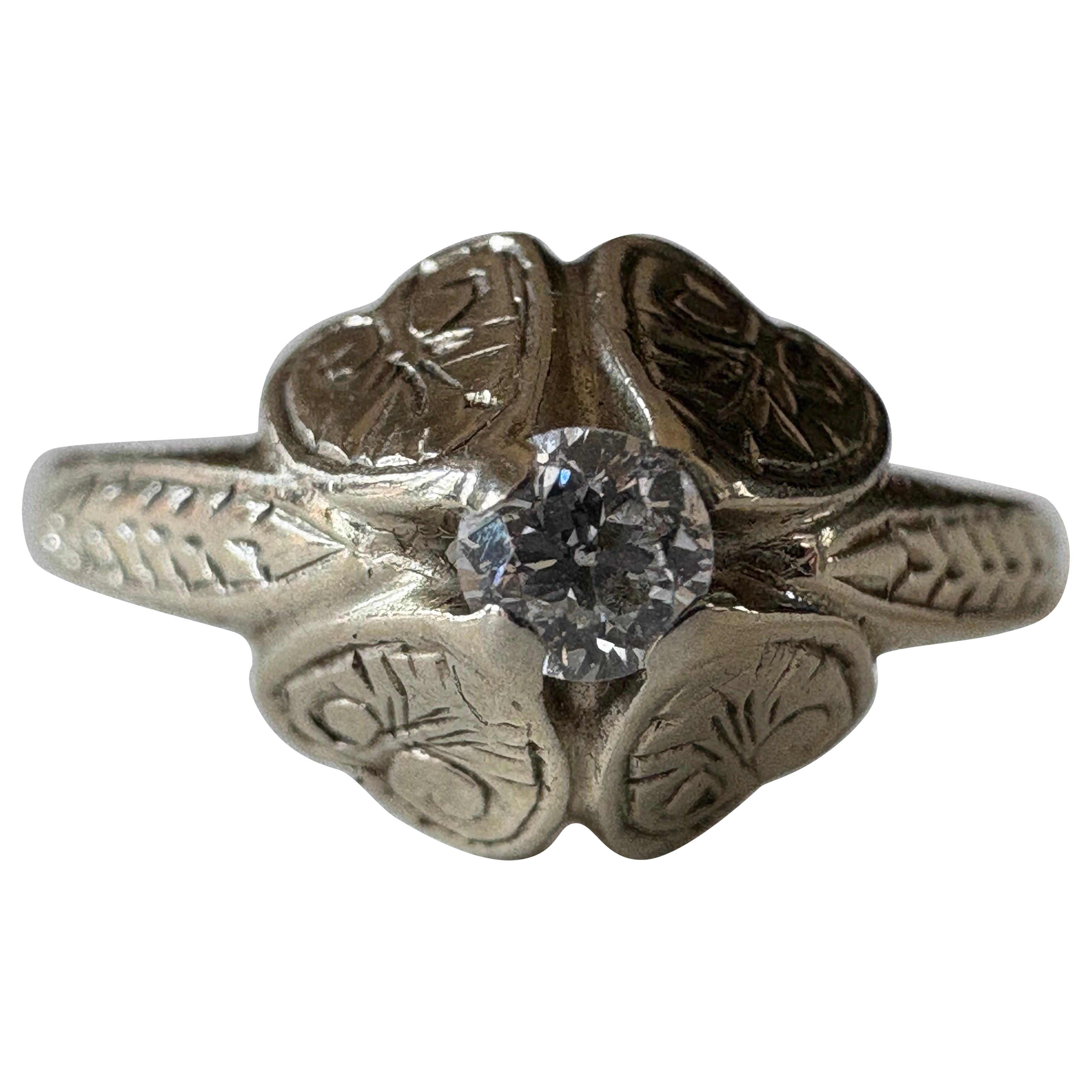 Belais Art Deco 18K White Gold Diamond Solitaire Ring For Sale