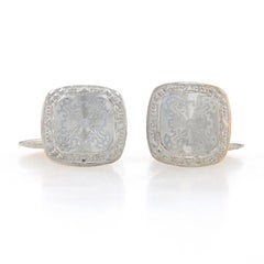 Belais Boutons de manchette carrés gravés Art déco en or blanc 14 carats et ton argenté